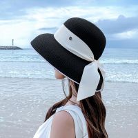 【CW】 Cap Beach Hat Hepburn style summer retro design travel sunscreen straw hat sunshade fisherman sun helmet