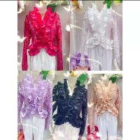 เสื้อ korean style lace blouse  แต่งระบายอัดพลีทขอบทั้งตัวสวยหรู