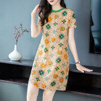 Fast Shipping Gifts 69397 Spring And Summer New Fragrant Wind Silk Printing Skin Dress Large Size