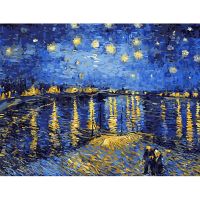 ภาพวาดระบายสีคริสต์มาสวันเกิดของขวัญที่ไม่ซ้ำกัน Van Gogh ท้องฟ้าเต็มไปด้วยดวงดาวของแม่น้ำโรน Szfj