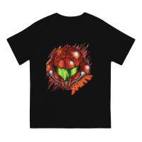 เสื้อยืดผู้ชาย Samus หมวกกันน็อค Metroid Prime Game Cotton