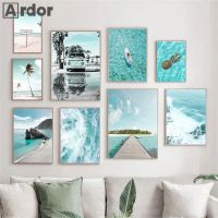 2023▩ Sea Landscape Wall Art Painting Beach Waves Coconut Tree Posters Car Pineapple Surf Canvas Print Nordic Wall Pictures Home Decor