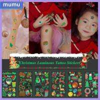 MUMU 2SET กันน้ำกันน้ำได้ แบบชั่วคราวสำหรับผู้หญิง ดีคอลสติ๊กเกอร์ งานเลี้ยงปีใหม่ สติกเกอร์สำหรับเด็ก ศิลปะบนร่างกาย ซานตาคลอส สติกเกอร์รอยสักเรืองแสงคริสต์มาส