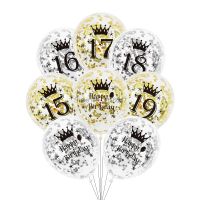 【hot】☜♕ 6pcs/lot 15 16 17 19 happy birthday balloons gold silver 16th 18th party decorations transparent confetti anniversary balloon