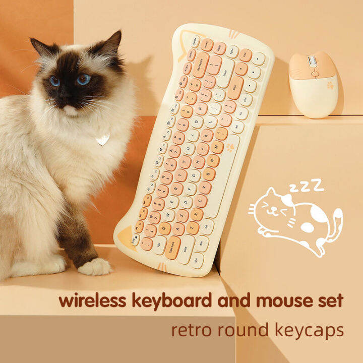 MM Super Cute Kitty Cat Shape 2.4Ghz Wireless Keyboard Mouse Combo Gift