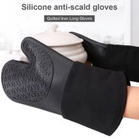 Non-Slip Silicone Oven Mitt Waterproof Heat Resistant Kitchen Gloves Long Cotton Bbq Oven Gloves for Barbecue Cooking Baking