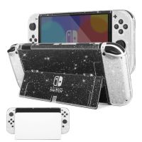 คริสตัลใสโปร่งแสงเคสกลิตเตอร์สำหรับ Switch เคสเปลือกแข็งปกป้องคอนโซลเกม Oled สำหรับ Switch J93ผิวกรอบ Oled