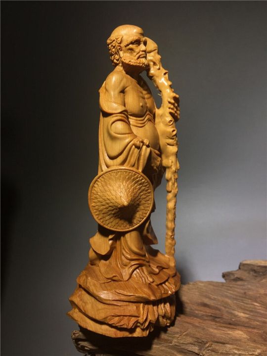 รูปปั้นแกะสลักไม้-thuja-ของจีน-master-รูปปั้นพระเซนธรรมะหมวกเครื่องประดับตกแต่งบ้าน