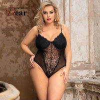 Comeondear Sexy Woman Body Black Lace Bodysuit Transparent Lace Splicing Teddy With Underwire Bodycon Plus Size Jumpsuit RA80959