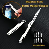 【YF】 Stainless Steel Bottle Opener Scalpel  Folding High Hardness Mini Outdoor Survival Camping Portable EDC Tool 10 Blade Free