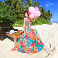 กระโปรงชายหาดสำหรับสุภาพสตรี Dress 2020 new summer womens dress chiffon sling floral beach skirt seaside vacation travel long skirt 81198