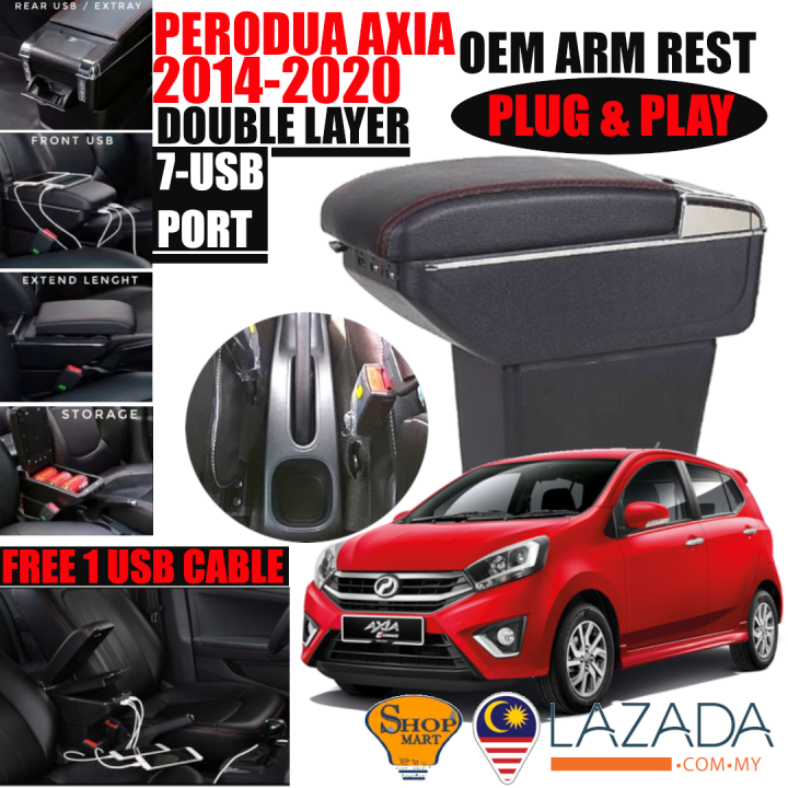 Perodua Axia Armrest Axia Arm Rest Seven USB Port Double Layer