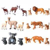 โมเดลสัตว์ป่าที่สมจริง Alpaca,Okapi,หมีโคอาล่า,สิงโต,เสือ,เสือดาวรูปแกะสลักกับลูกสัตว์ของเล่นตุ๊กตาของขวัญ3ชิ้น