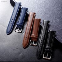 △❖ Genuine Leather Watchband Soft Material Watch Band Wrist Strap 12 14 16 18 20 21 22mm With Silver Color Stainless Steel Buckle