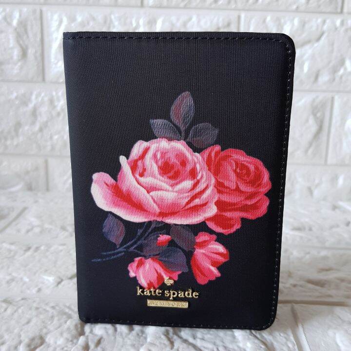 J2HL Kate Spade Classic Nylon Bifold Passport Holder Lyla Black with Red Rose Design Lazada PH
