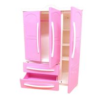 Three-door Pink Modern Wardrobe Play set for Barbi Furniture Can Put Shoes Clothes Accessories with Dressing Mirror Girls Toys