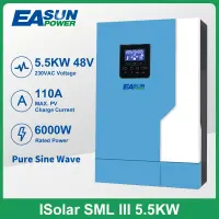 EASUN 5.5KW เพาเวอร์เพียวไซน์เวฟอินเวอร์เตอร์พลังงานแสงอาทิตย์110A เครื่องชาร์จ MPPT 24V 48V และ PV 500V อินเวอร์เตอร์ไฮบริดพร้อมจอมอนิเตอร์ไร้สาย