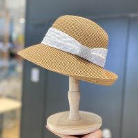 Summer Hepburn Style Vintage Fashion Bow Rhinestone Design Straw Hat Women Girls UV Protection Beach Holiday Wide Brim Sun Cap