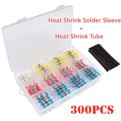 300pcs Waterproof Heat Shrink Tube Solder Seal Sleeves Insulated Electrical Connectors Kits Wire Butt Wire Terminals WIth Box Cable Management