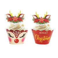 2448pcs การ์ตูน Sika Deer Cupcake wrapper Antlers กระดาษเค้ก toppers Merry Christmas Xmas ปีใหม่วันเกิด PARTY ตกแต่ง