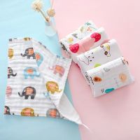 ∈﹉ 5Pcs baby gauze square towel cotton six-layer high-density soft absorbent printed washcloth 25cmx25cm