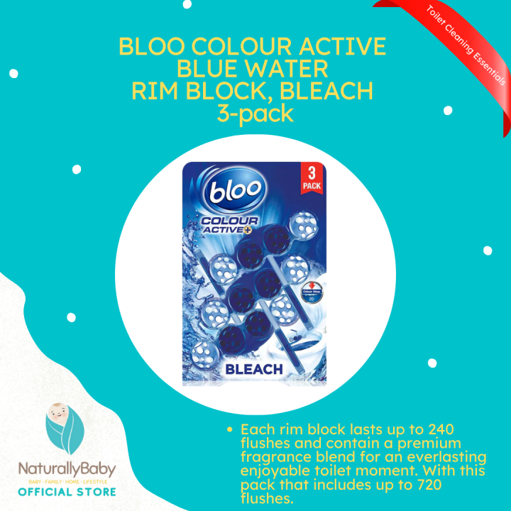 Bloo Colour Active Blue Water Rim Block, Bleach 3 x 50g Clean toilet