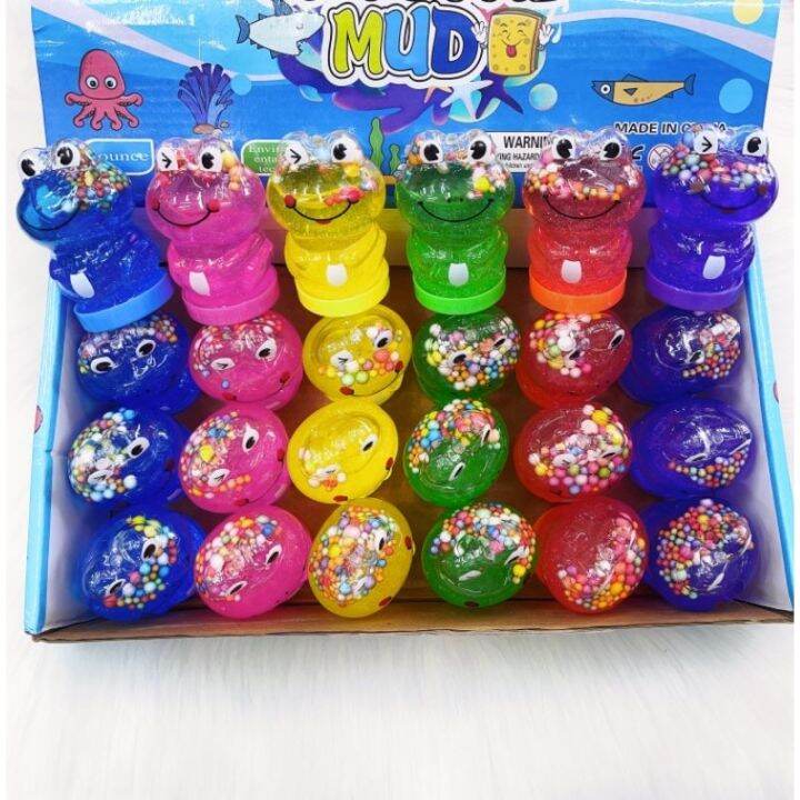 24pcs/box frog shape with foam color crystal slime toys gold powder
