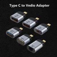 USB-C Type CTo HDMI-compatible/VGA/DP/RJ45/Mini DP HD Video Converter 4K 60Hz Type C Adapter Hub for Macbook Huawei Samsung Cables