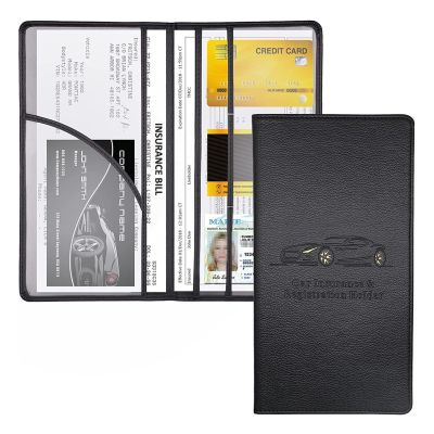 Car Insurance And Registration Holder PU Leather Auto Vehicle Card Paperwork Organizer Exquisite Craftsmanship Black Document Wa