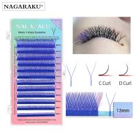 NAGARAKU YY Shape Eyelash Extensions Blue Purple Waved 4D Premade Volume Lashes Fluffy Natural