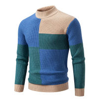 Men’s Mock Neck Pullovers Youthful Vitality Fashion Patchwork Knitted Sweater Men Slim Casual Pullover Autumn Wintr Knitwear Man