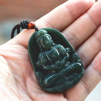 Natural Dark Green Nephrite Buddha Pendant 3D Carved Guanyin Bodhisattva Patron saint Pendant Necklace Men Jade Jewelry