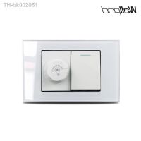 ✴ 118x75mm Dimmer and 1 Gang Wall Switch Wallpad L3 White Glass Panel 1 2 Way Switch with Dimmer Light Birghtness Control Switch