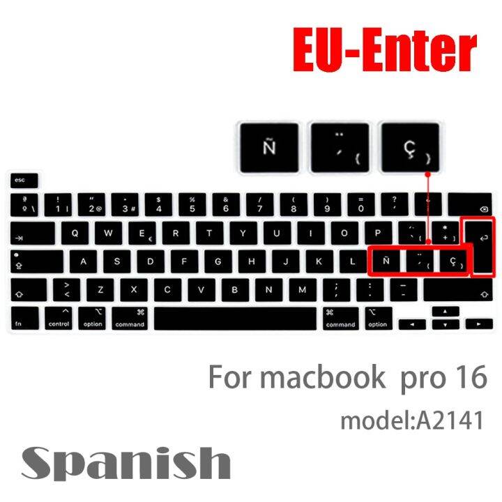 สำหรับ-macbook-pro-16แผ่นครอบแป้นพิมพ์ฟิล์มป้องกันแล็ปท็อป-pro16นิ้วแผ่นครอบแป้นพิมพ์ซิลิโคน-a2141และจอแสดงผลฝรั่งเศสสเปน