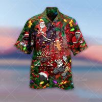 ??Christmas Men S Casual แขนสั้นเสื้อ Santa Claus Deer พิมพ์เสื้อผู้ชายชุดฮาวาย Camisas Hombre 2XL