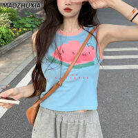 MAOZHUXIA เสื้อกั๊กชุดเด็กผู้หญิงใหม่แบบสีตัดกันและอ่อนหวานแบบสั้นการเติบโตด้วยตนเองเพื่อลดวัยและสวมสายเอี๊ยมเล็ก