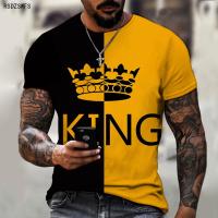 2023 NewMen S เสื้อ Crown King KING 3D พิมพ์พิมพ์รอบคอเสื้อยืดเสื้อผ้าคุณภาพสูง Street แฟชั่นผู้ชาย Oversize 5XL