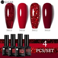 UR SUGAR 4สี UV Gel Polish Manicure ชุดสำหรับเล็บ Christmas Party กึ่งถาวร Vernis Soak Off UV LED เจลสี Glitter Varnish Kit 7.5Ml