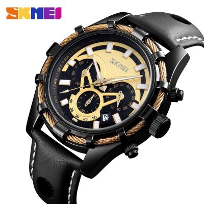 g2ydl2o SKMEI แฟชั่นนาฬิกาสปอร์ตบุรุษยอดนาฬิกาแบรนด์หรู 3Bar กันน้ำสายหนังควอตซ์นาฬิกาข้อมือ