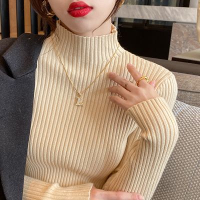 [Spot] mock neck sweater base shirt womens autumn and winter New inner wear white top all-matching Western style knitted 2023
