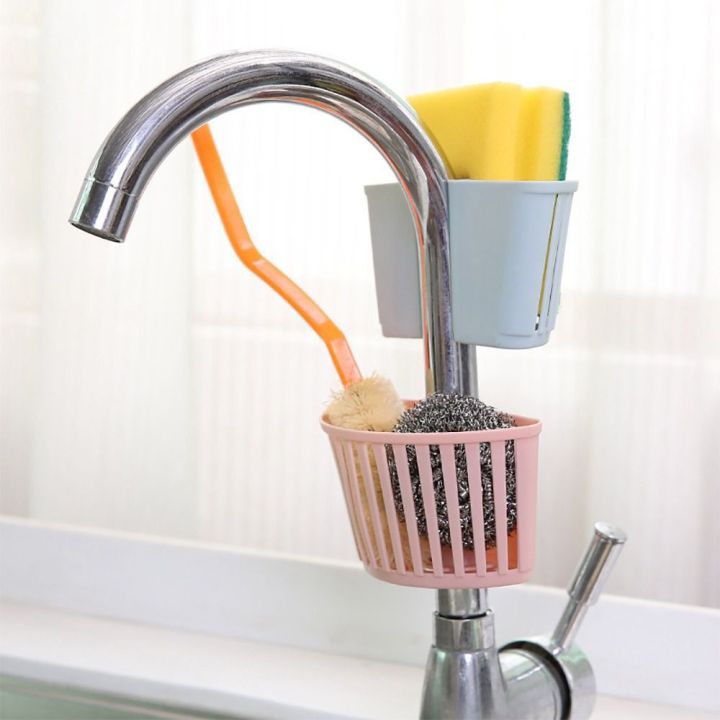 htrxb-ในครัวใช้ได้จริงแขวนสร้างสรรค์อุปกรณ์ระบายน้ำแบบปรับได้ฟองน้ำชั้นตะกร้าใส่ของที่ยึดก๊อกน้ำตัก