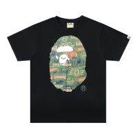 ☼BAPE ผ้าฝ้ายพิมพ์ลายตู้รถไฟลายพรางสำหรับฤดูร้อน,สำหรับทั้งหญิงและชายทรงหลวมโลโก้ชายแขนสั้น