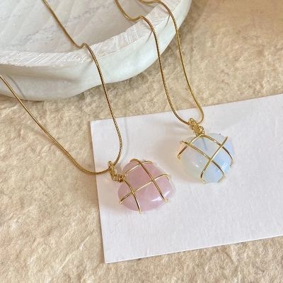 Fashion Opal Heart Necklace Crystal Castle Necklace For Woman Girls Rose Quartz Barbie Necklace Jewelry Accessories Gift 2023