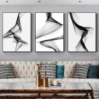 Nordic Black White Art Wall Art ภาพวาดผ้าใบโปสเตอร์พิมพ์ภาพสายนามธรรมสำหรับห้องนั่งเล่น Morden Home Decor