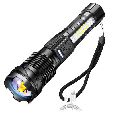 High Strong LED Flashlight USB Typ-C Charging Torch Flasglight Outdoor Lighting Zoomable Portable Light Glare Light