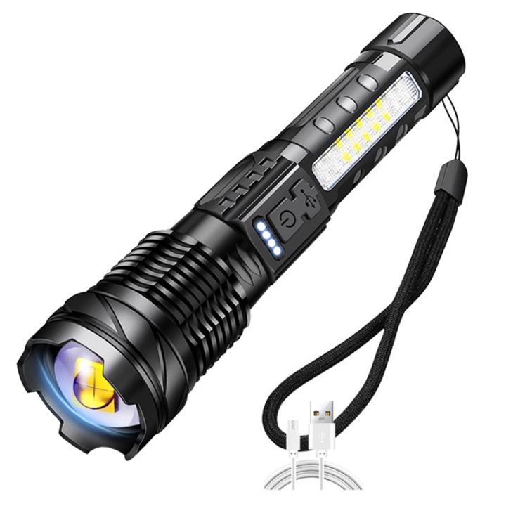 high-strong-led-flashlight-usb-typ-c-charging-torch-flasglight-outdoor-lighting-zoomable-portable-light-glare-light