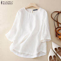 (จัดส่งฟรี)Fancystyle ZANZEA เสื้อสตรีผ้าฝ้ายแขนสั้นเสื้อคอวีวินเทจสีทึบโค้ง #2