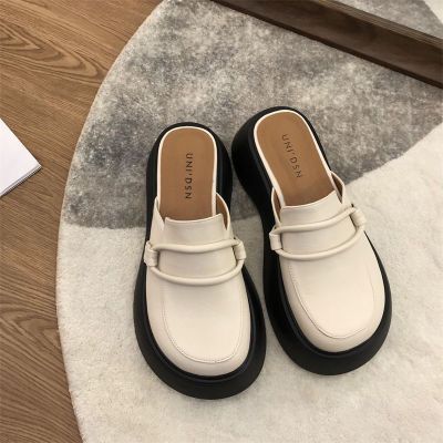 Japanese-Style R Big Head Shoes Thick Bottom Slip-on Muller Shoes 2023 Spring and Summer New Closed Toe Half Slippers Womens Outer Wear