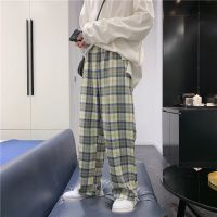 COD SDFGDERGRER Mens Plaid Casual Jogger Pants Loose Straight Trousers Males Drape Wide-leg Pajama Pant All-match INS Student Nine Pants for Men