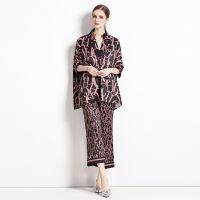 Women Two-Piece Set Fashion Retro Real Shot Spot-  Fashion Loose Large Profile Shirt Letter Print Width Blouse and Pants Set